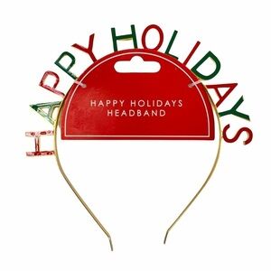 Happy Holidays Gold Tone Tiara Headband Hair Accessory Headpiece